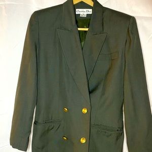 Vintage Christian Dior double breasted olive green blazer